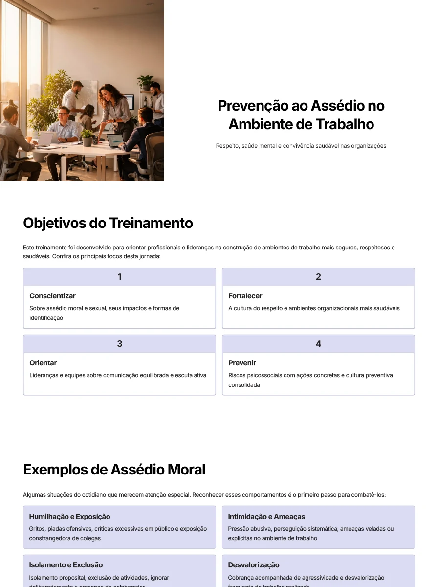 Material de treinamento sobre prevenção ao assédio